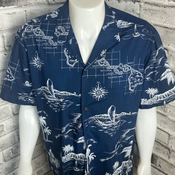 Vintage Royal Creations Hawaiian Islands Map Print Casual Shirt - Picture 2 of 8